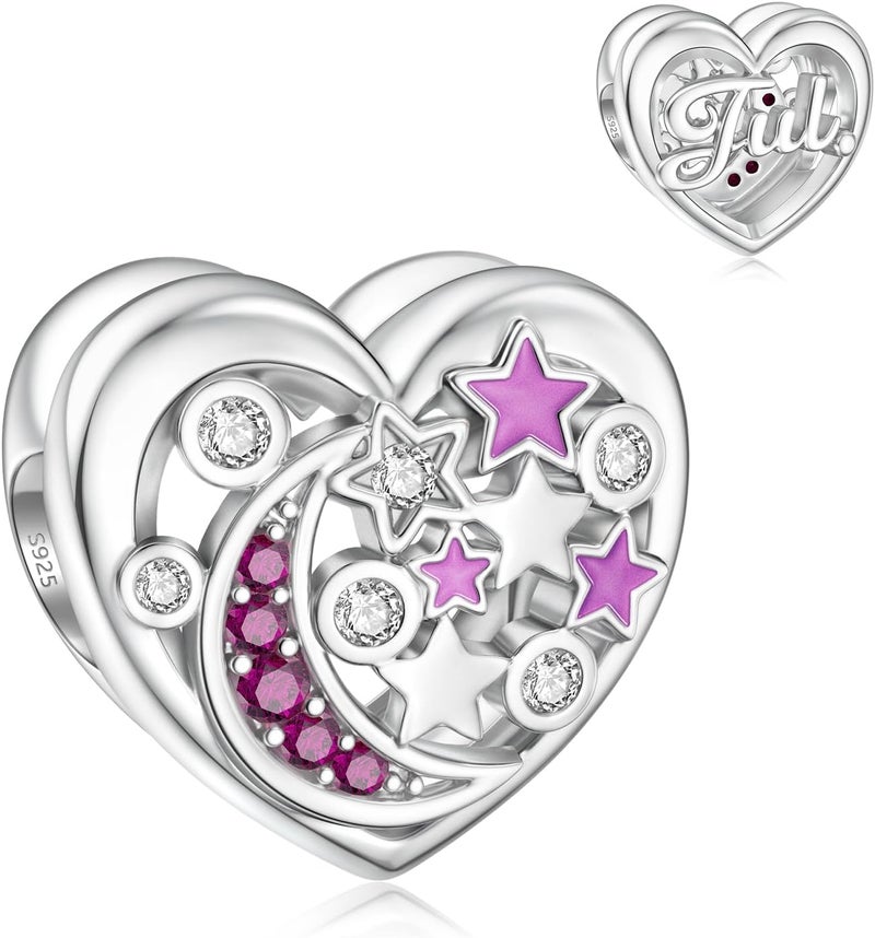 DALARAN Birthstone Charms for Charms Bracelet 925 Sterling Silver Heart Bead Happy Birthday Charms for Women - Image 1